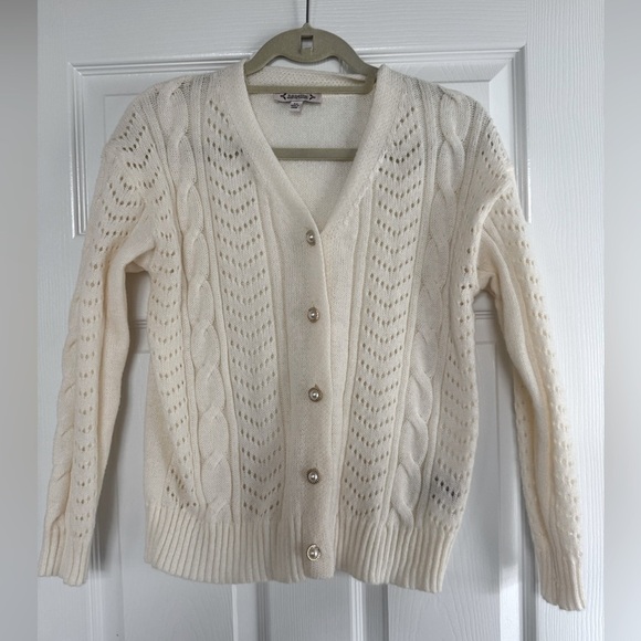 Nanette Lepore Women's Pointelle Cardigan Gold button color- cream size XS - Picture 2 of 8